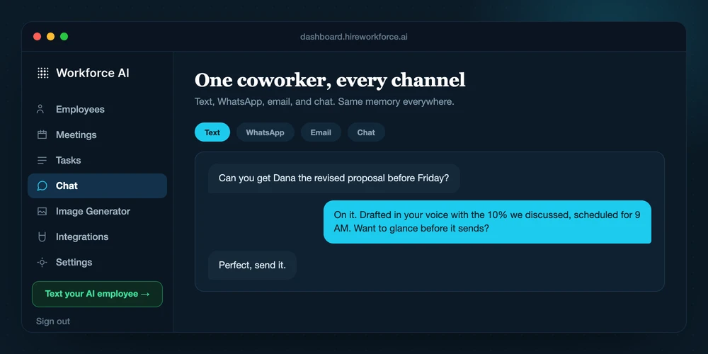 AI employee across text, WhatsApp and chat