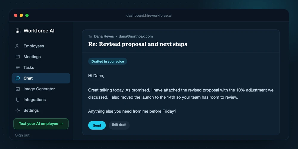 AI employee drafting an email in your voice