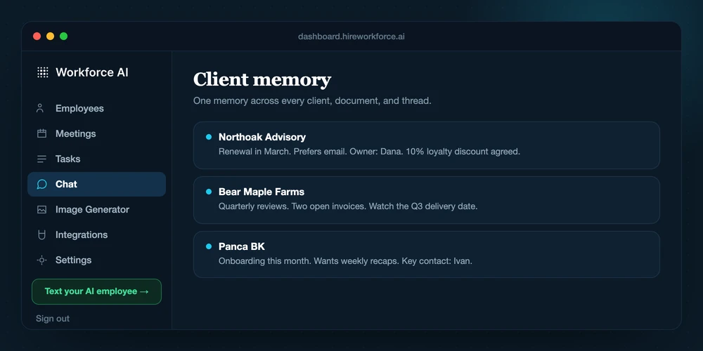 AI employee chat with client memory